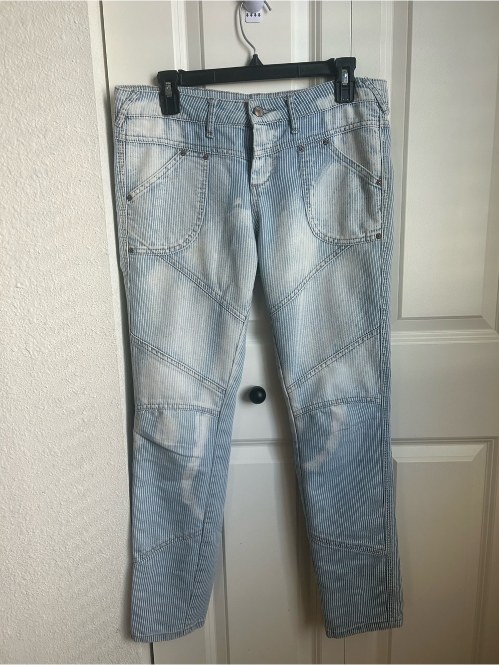 We The Free Free People Hickory Stripe Skinny Biker Moto Jeans Size 29